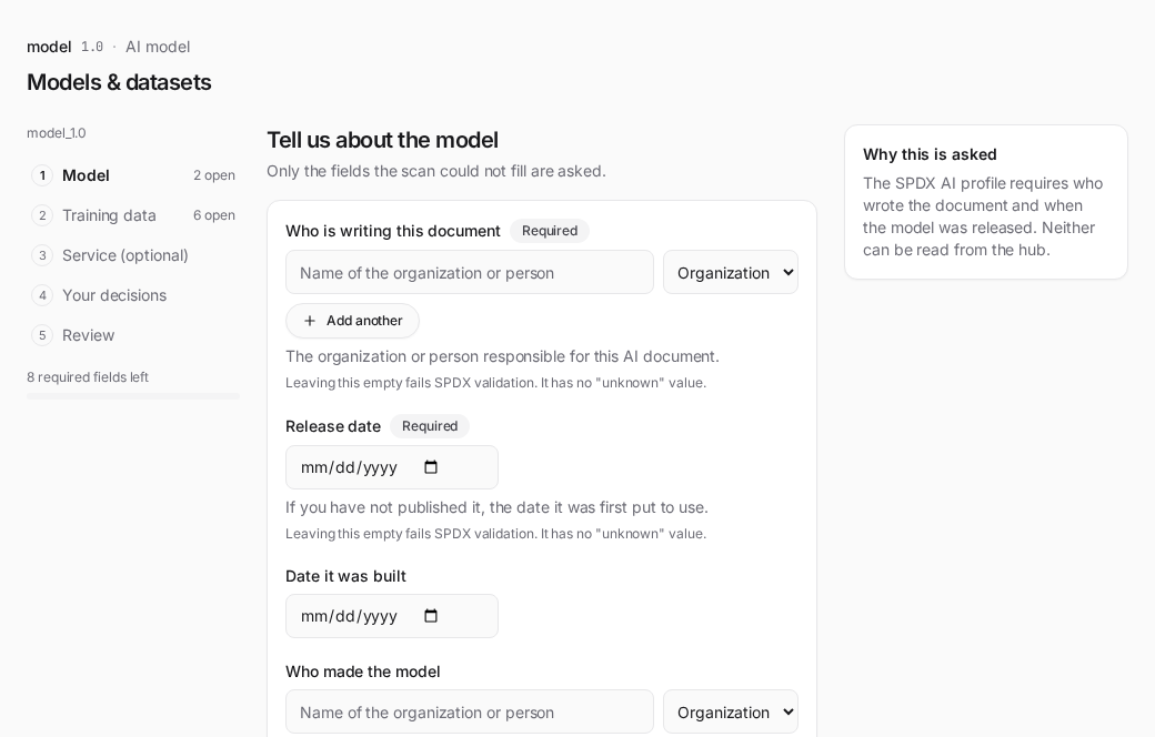 Fill in empty fields: the model step of the questions