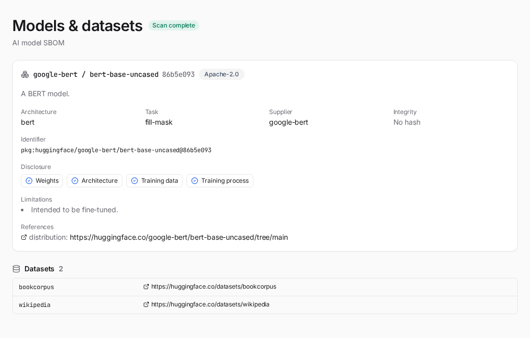 Models & datasets — model card and disclosure axes